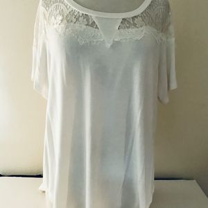 White T-shirt with lace, Valerie Bertinelli, size 2X, Soft Fabric